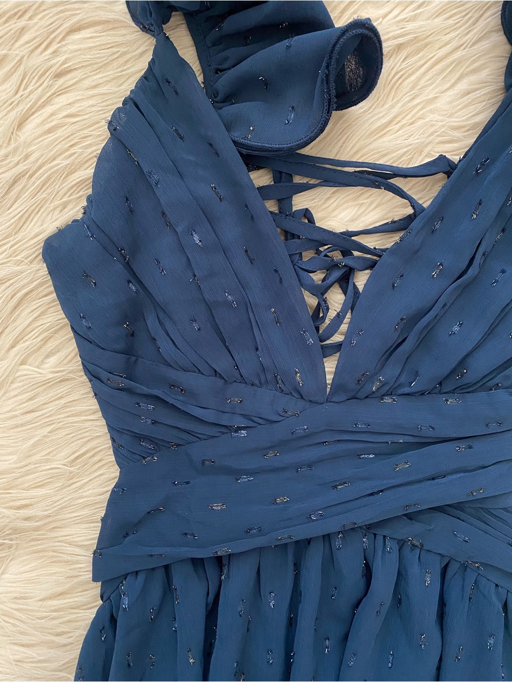 Petal & Pup Harmony Maxi Dress Navy Blue V-Neck Open Corset Back Formal Gown S - Picture 5 of 14